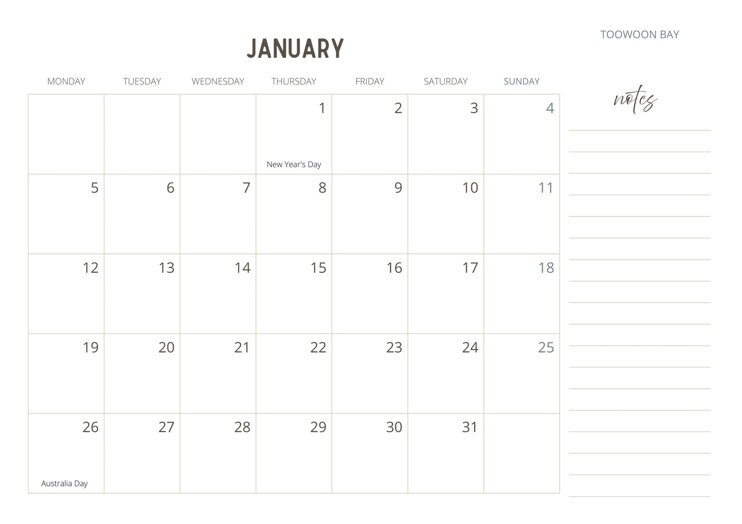 Central Coast NSW 2026 Wall Calendar – Coastal Australian Beaches