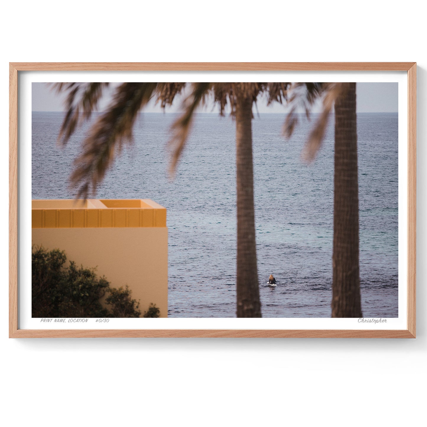 Ocean Glimpse - Palm-Framed Surfing Print of Cronulla, Sydney