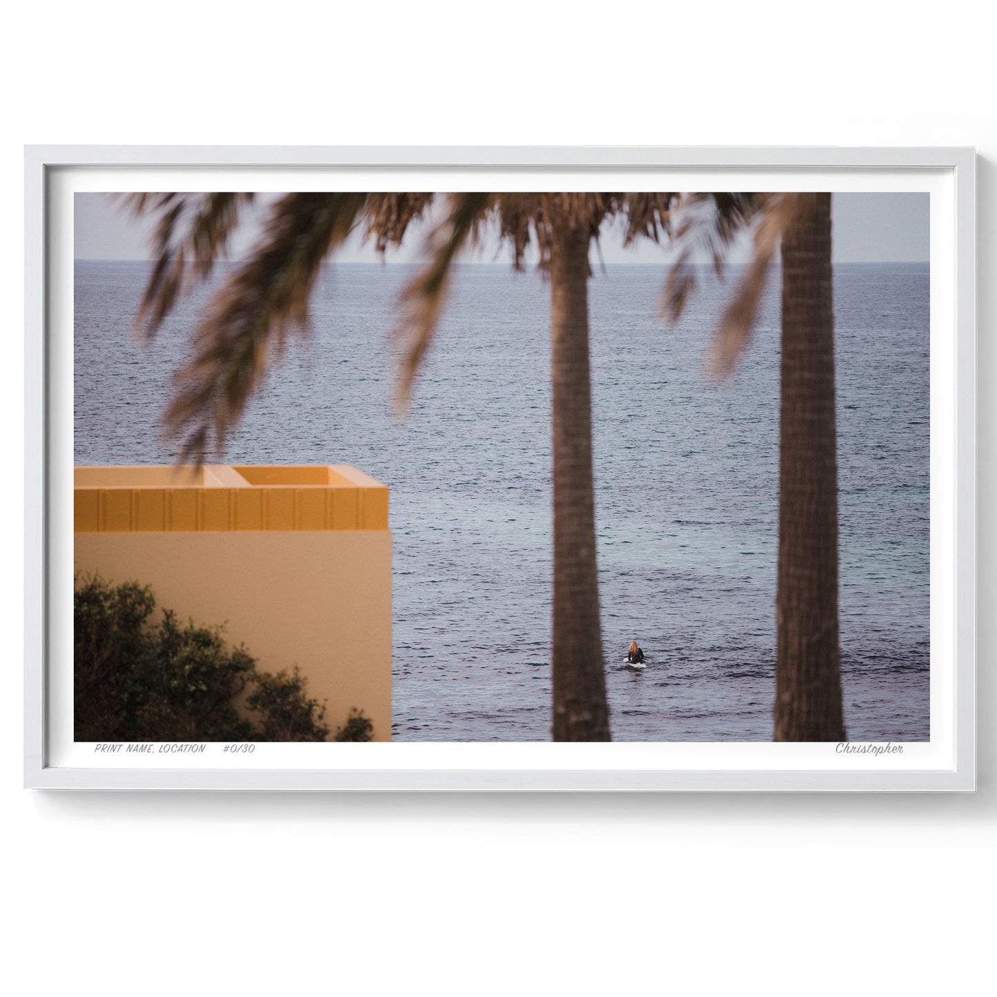 Ocean Glimpse - Palm-Framed Surfing Print of Cronulla, Sydney