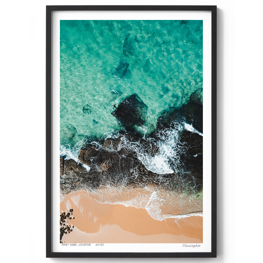 Rocks & Ocean – Aerial Print of Forresters Beach, NSW