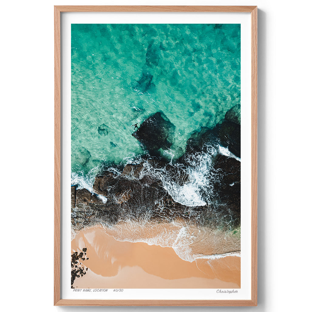 Rocks & Ocean – Aerial Print of Forresters Beach, NSW