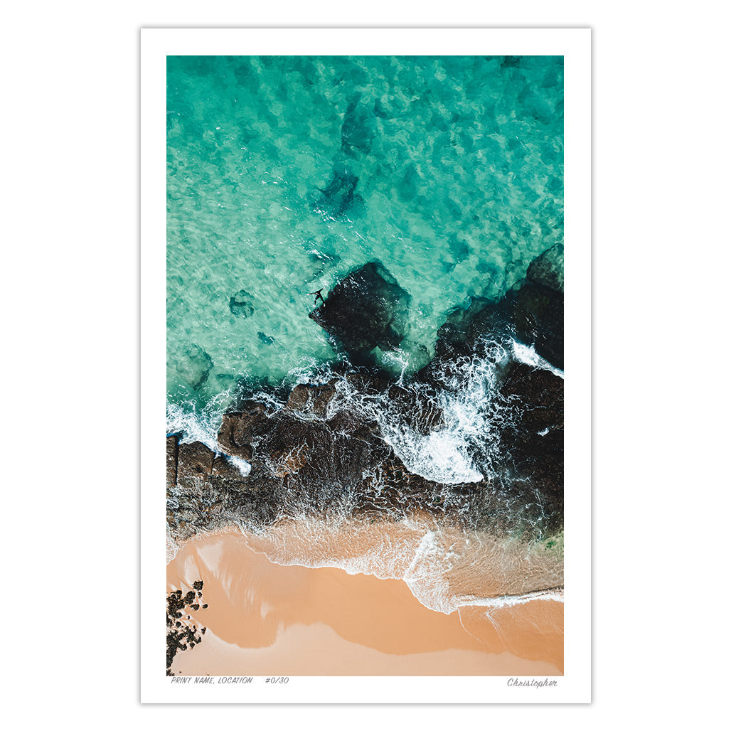 Rocks & Ocean – Aerial Print of Forresters Beach, NSW