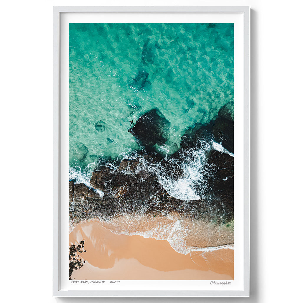 Rocks & Ocean – Aerial Print of Forresters Beach, NSW