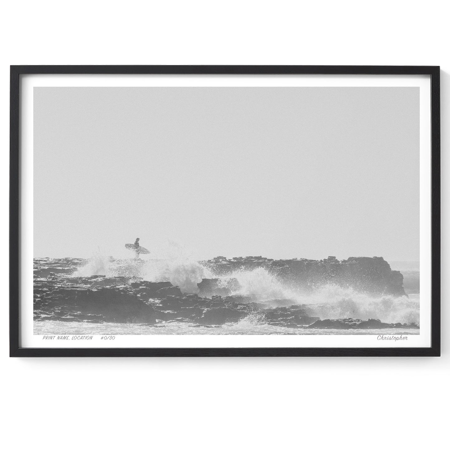 Surfer Rocks – Black & White Coastal Print of North Avoca Beach, NSW