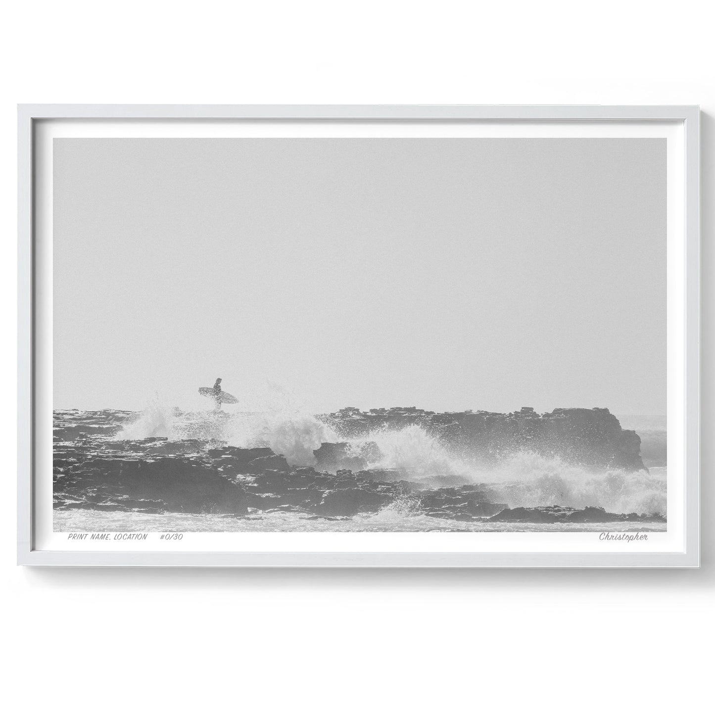 Surfer Rocks – Black & White Coastal Print of North Avoca Beach, NSW