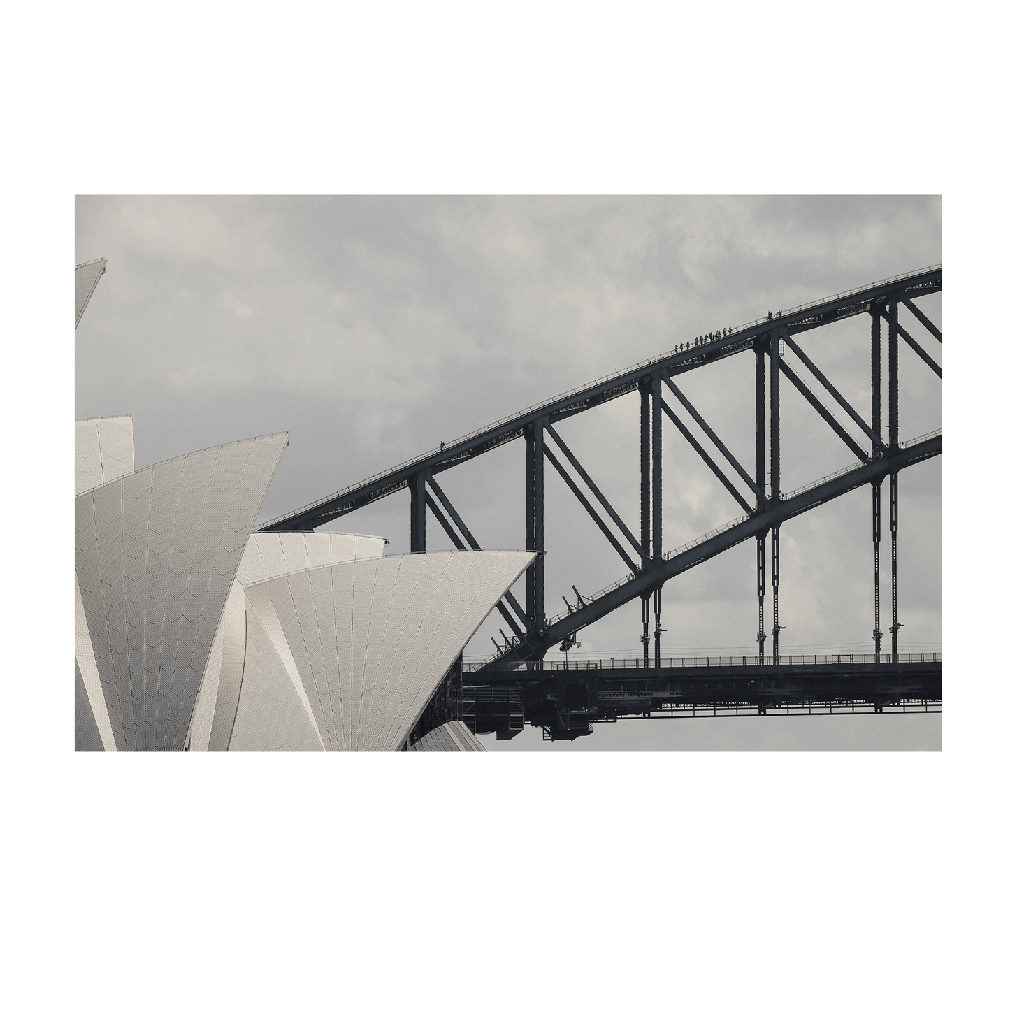 A striking architectural composition of the Sydney Opera House and Harbour Bridge, showcasing two of Australia’s most famous landmarks.