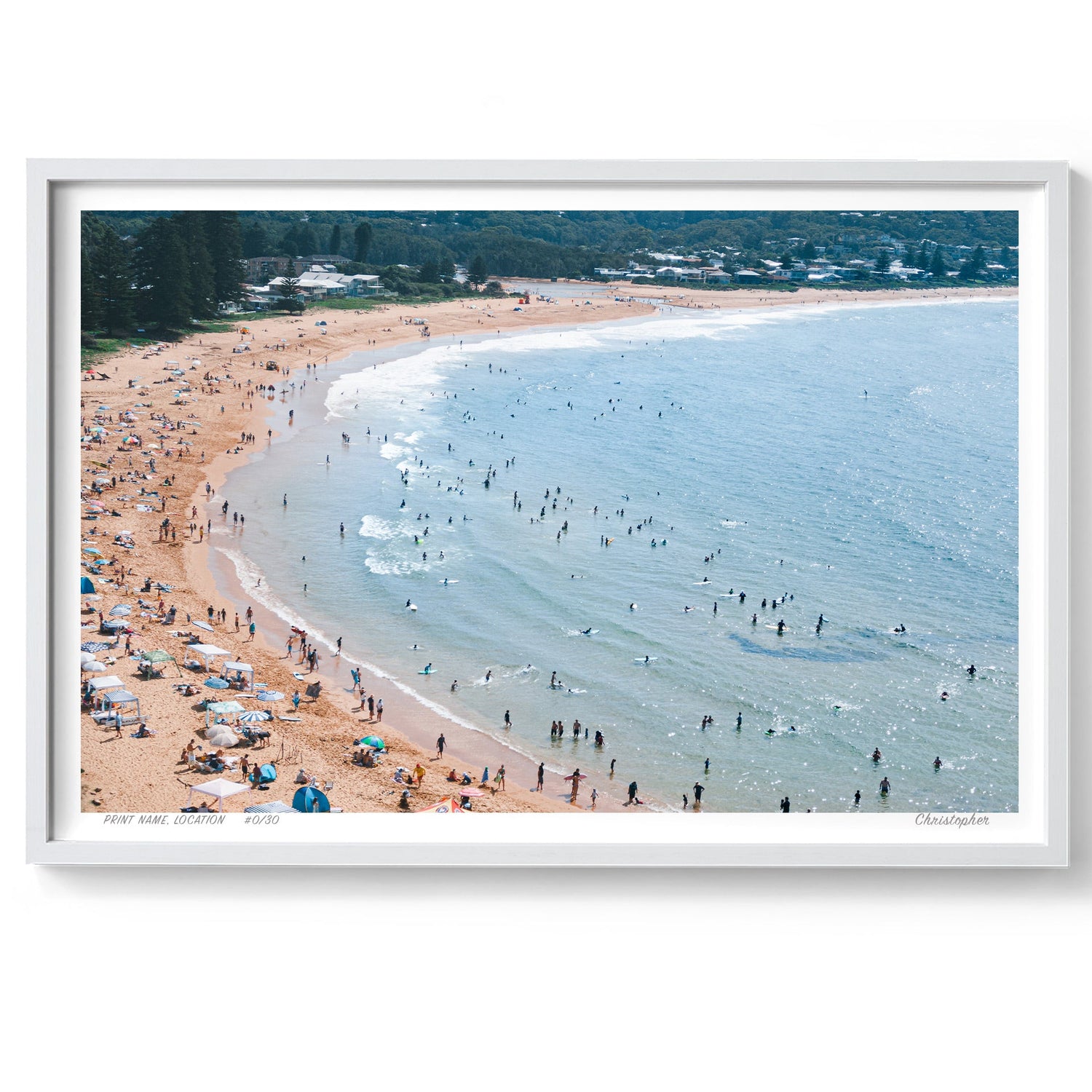 People walking shoreline aerial beach lifestyle wall art print