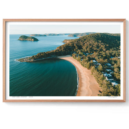 Pearls in the distance – Aerial Coastal Print of Pearl Beach & Lion Island, NSW