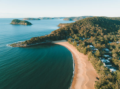 Pearls in the distance – Aerial Coastal Print of Pearl Beach & Lion Island, NSW