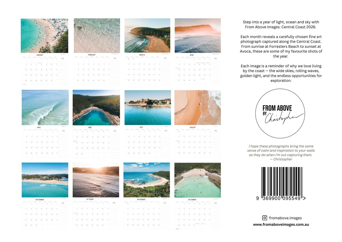 Central Coast NSW 2026 Wall Calendar – Coastal Australian Beaches Print - From Above Images