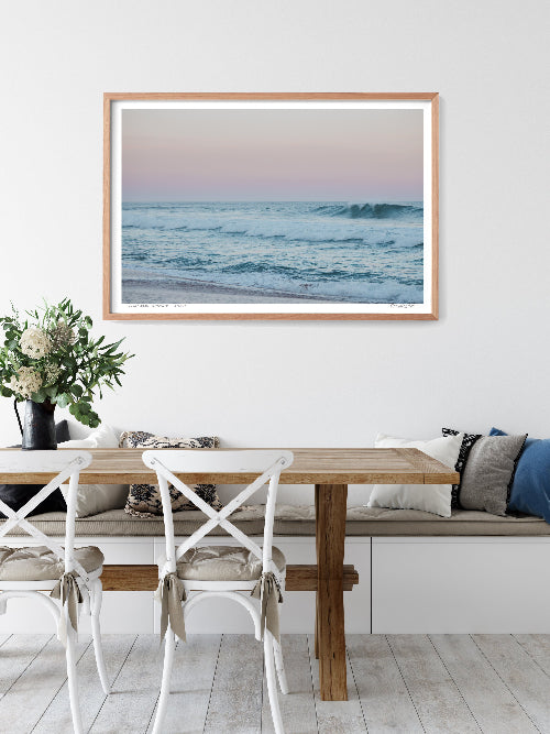 coastal wave print on wall above dining table Wamberal central coast new